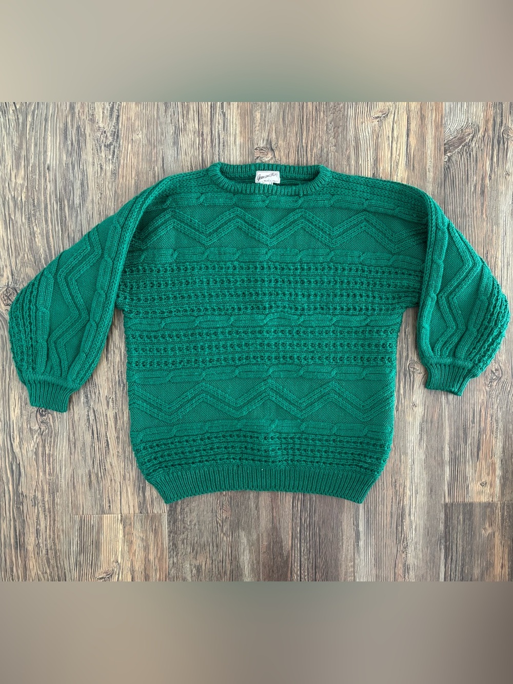 Vtg Joan & Mary 100% Wool Knit Sweater Womens M Ireland Green Textured Chunky